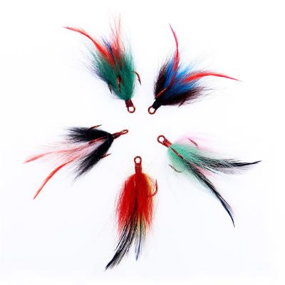 China Colorful Feather Fishing Treble Hook With 15Pcs/box Feather Dressed Replacement Fishing Treble Hooks Riddle 2# Feather PIKE BASS for sale