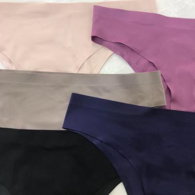 China Antibacterial Wholesale Hot Sale Mid Waist T-back Thong Laser Cut Ice Silk Seamless Quick Dry Customized Women Panties for sale