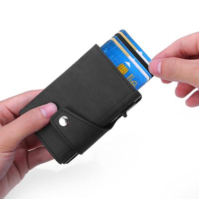 China Genuine Leather Automatic RFID Wallet Secure Card Case 3 Times Credit Card Holder for sale