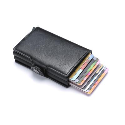 China Aluminum rfid leather wallet credit card rfid rfid blocking card wallet with 2 box high capacity for sale