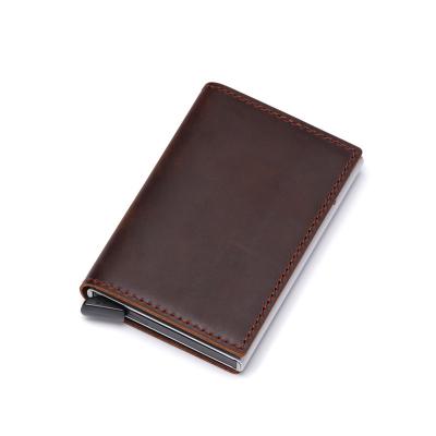 China rfid first rfid wallet vintage derma layer aluminum frosted rfid card holder for sale