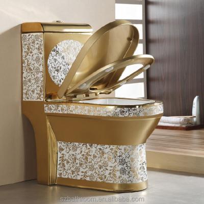 China Double-Flux Bathroom Sanitary Ware One Piece Gold Plated Toilet for sale