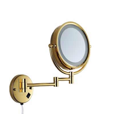 China Led Make Up Mirror Rose Gold Wall Mounted Extendable Professional Switch LED Make Up Mirror for sale