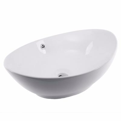 China Bathroom Cheap White Oval Ceramic Countertop Lavatory White Wash Basin Sink for sale