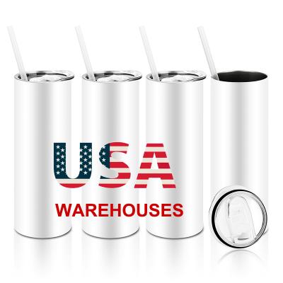 China Sustainable USA Warehouse Stainless Steel 20oz Portable White Double Wall Vacuum Straight Lean Sublimation Masks Tumblers With Straws for sale