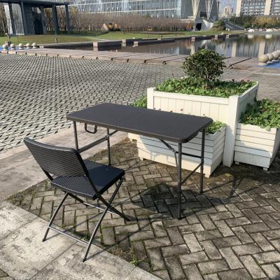 China Easy Carry Plastic Brown Folding Table Chairs / Wholesale Outdoor Small Storage Space HDPE Garden Camping Set for sale