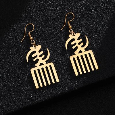 China CLASSIC 18K Gold Plated Stainless Steel Earring Adinkra Symbol Pendant Jewelry Gye Nyame West African Design Drop Dangle Africa Earring for sale