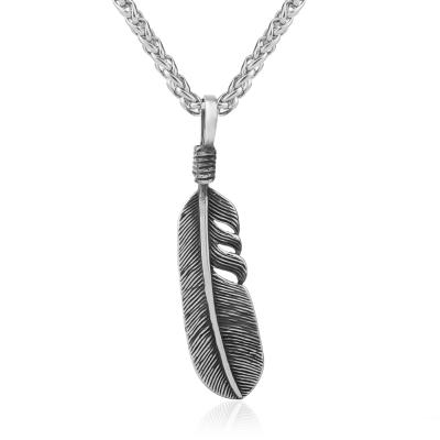 China NS 010 Vintage Vintage Jewelry Fashion Stainless Steel Retro Feather Jewelry Pendant Necklace For Women Gift for sale