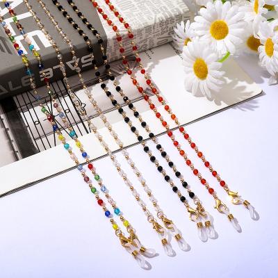 China Colorful Crystal Beads Chain Women Glass Facemask Sunglasses Lanyard Chic Beaded Gold Plated Metal Chain for sale