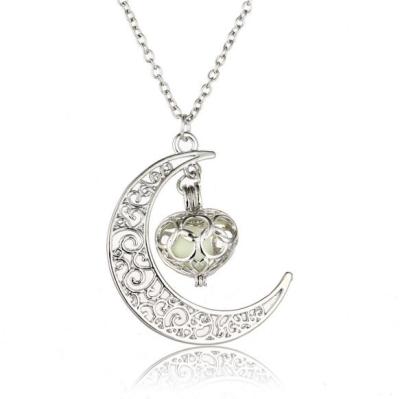 China DB015 Huilin Crescent Moon With Fashionable Small Globe Glowing Glow In Dark Blue Green Purple Necklace for sale