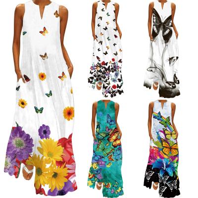 China Butterfly Printed Dress 2022-12 Viable Plus Size Women Loose Beach Long Dresses for sale