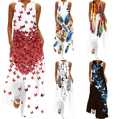 China 2022-15 Viable Summer Women's Print Casual Dresses Pocket Sleeveless Plus Size Maxi Dress Floral for sale