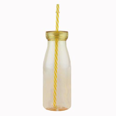 China Customized sustainable logo tritan/AS 680ml pastoral plastic milk bottle with straw for camping plastic milk bottle for sale