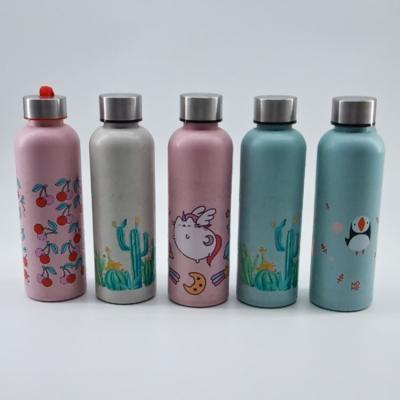 China Sustainable Cartoon Style Wheat Straw Eco-Friendly 600ml Water Bottle With Stainless Steel Lid for sale