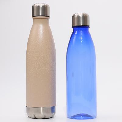 China Outdoor Portable Cup Stocked Logo Bottles Plastic Custom Stainless Steel Lid Outdoor Sports Kettle Coke Plastic Bottle Lovers for sale