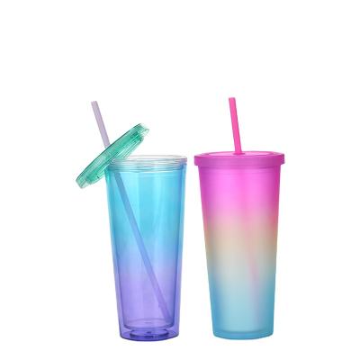 China 2021 Modern New Double Color Plastic Straw Cup Can Be Customized Frosted Casual Cup Outdoor Sports Cup for sale