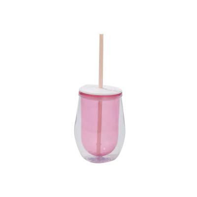 China Sustainable Student Portable Environmental Protection Double-Layer Custom Plastic Small Straw Cups With Printed Logo for sale