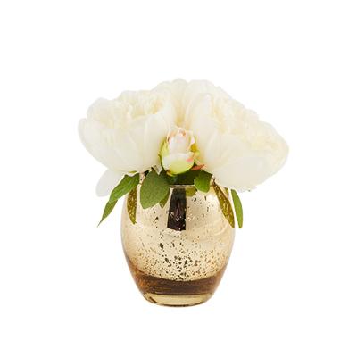 China PRIMAISON Minimalist Artificial Peony Flowers With Gold Vase White Peony Bouquet With Rope Glass Plastic Fake Flower Pot Home Table Decor for sale