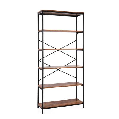 China 6 Tiers Sustainable Industrial Shelf Bookcase Wooden Storage Shelf With Metal Frame For Living Room Bedroom Entryway Easy Assembly for sale