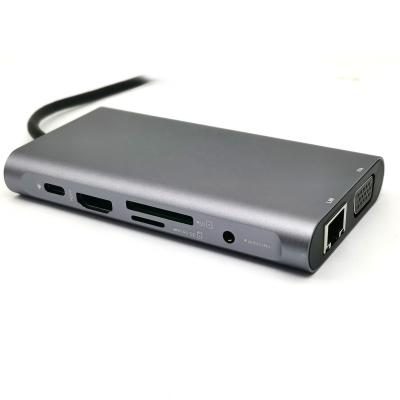 China Type-C Docking Station 3 Port USB/H-D-M-I/VGA/RJ45 10-in-1 Converter PD Charging USB HUB OEM for sale