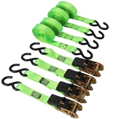 China Cargo Control Customized Strap Polyester Webbing Ratchet Rubber Tie Down Ties 4Pk 15 Ft 1200 Lbs With S Hooks For Packing Straps for sale