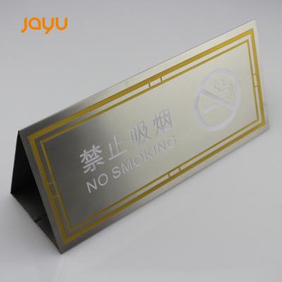 China Mirror Brushed/Plate High Quality Hairline Silver Finish Metal Letter Stainless Steel Free Standing On Table No Smoking Sign for sale