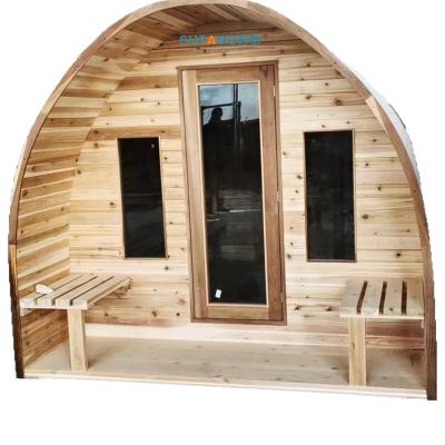 China Outdoor wooden sauna room computer control panel 4 person barrel hemlock saturated steam cabin traditional sauna for sale