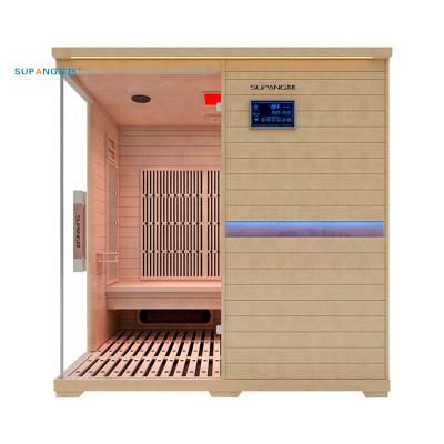 China 2021 high-tech indoor solid wood hemlock computer control panel sale single room far infrared sauna 4 person for sale