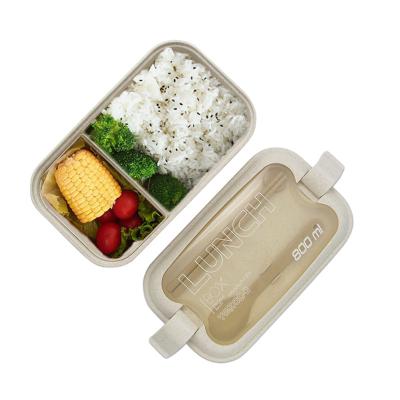 China Microwavable Rectangle 800ml Wheat Material With 200ml Small Layers Inside Plastic Lunch Box With Sealing Plug for sale