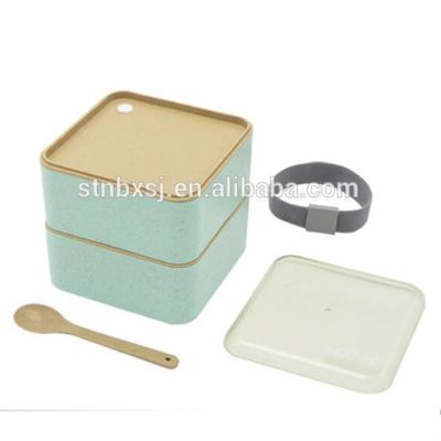 China Wheat Straw Double Layers Microwavable Plastic Food Bowl With Flat Lid for sale