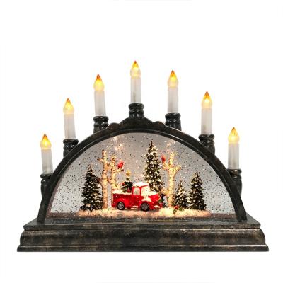 China Plastic+Liquid+Led Creative 3D Christmas Red Truck Led Decoration Lights Room Modeling Bedroom Lighting Snow Globe Twinkle Lantern With Cardinal for sale