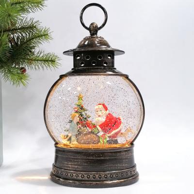 China 2020 Europe New Product Popular Plastic Water Turning Santa Claus Ornament Indoor Christmas Decoration Snow Lantern Led for sale