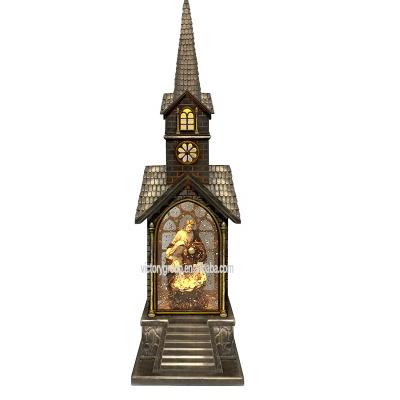 China Christamas Gifts/Wholesale Indoor Christmas Nativity Home Decoration Cathedral Snow Globe With Led Light And Water Rotation for sale