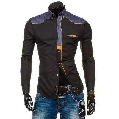 China Free Shipping Anti-pilling Camisas Men's Long Sleeve Patchwork Cowboy Anti-pilling Denim Shirts for sale