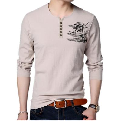 China 2020 Autumn Mens Fashion Casual Breathable Anti-wrinkle Long Sleeve Cotton T-shirt Clothing Camisas Canvas Long Poleras Erkek Giyim Koszulki Blouse for sale