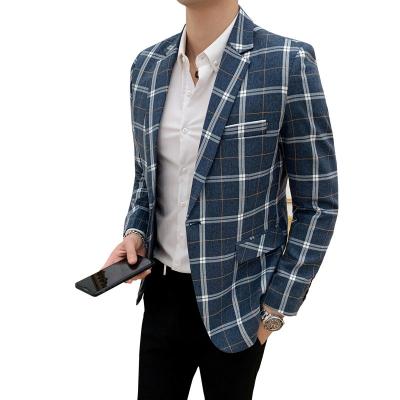 China Hot Selling Men's Korean Casual Slim Fit Suit Anti-Shrink Formal Slim Fit Plaid Dress Anti-Shrink Wedding Suit for sale