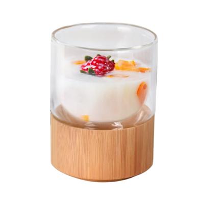 China Viable Double Wall Glass Mug With Stand Bamboo Creative Glass Tea Cups Heat Insulation Tea Cups for sale