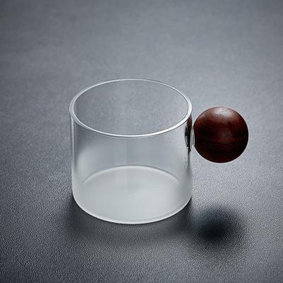 China New Design Viable Glass Tea Cup Set Creative Glass Cup Wholesale Glass Tea Cup With Wooden Handle for sale