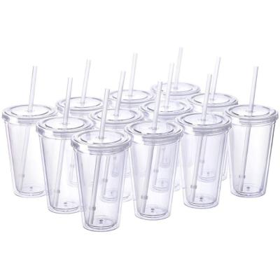 China 16 Oz Disposable Clear Vasos Con Insulated Meals Classic 12 Double Wall Tumbler Cup With Lid Acrylic Cup Reusable Straw And Hello Name Tags for sale