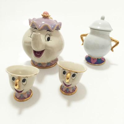 China New Viable Beauty And The Beast Teapot Cup Cartoon Mrs. Potts Chip Tea Pot Cup One Set Lovely Christmas Gift for sale