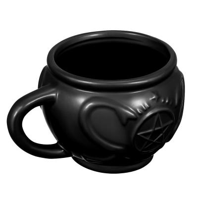 China Unique Black Color Ceramic Witches Tea Cup Coffee Cup Ceramic Cup Viable Cauldron Cup For Halloween Festival Holiday Banquet for sale