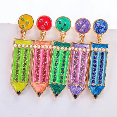 China Wholesale Trendy Korean Style Cool Funny Creative Cute Candy Colored Pencil Earrings Jewelry Accessories for sale