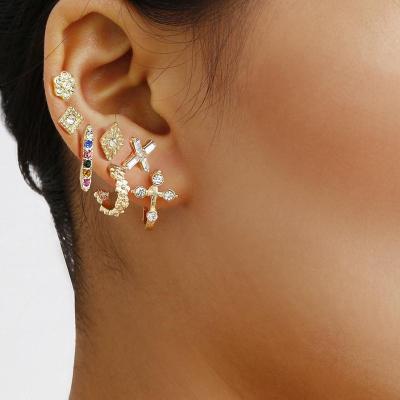 China Jewelry CLASSIC rhombus colored rhinestone earrings set simple wild combination earrings wholesales fashion for sale