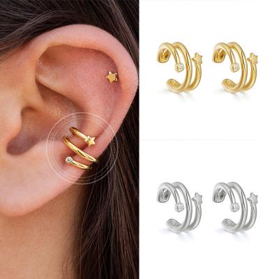 China Female S925 Star Zircon Ethnic Silver Simple Five-pointed Claw Inlaid Diamond Ear Clip Earrings for sale