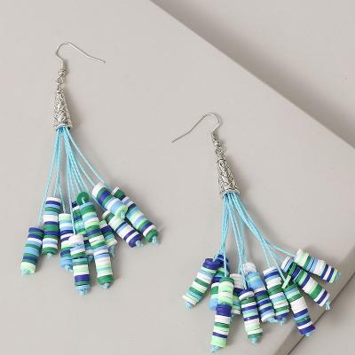 China Handmade soft ceramic beaded tassel earrings long earrings TRENDY long exaggerated earrings jewelry for sale