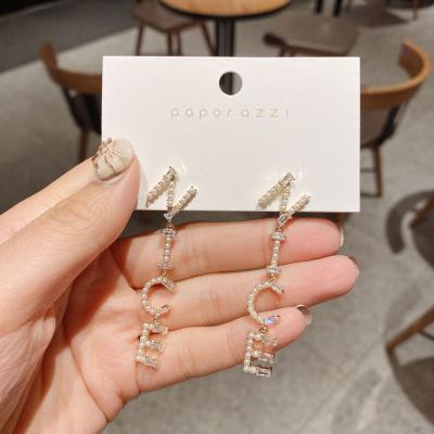 China TRENDY Fashion Gold Plated Copper Pearl 925 Micro Inlaid Silver Needle Earrings Letter Nice Stud Earrings for sale