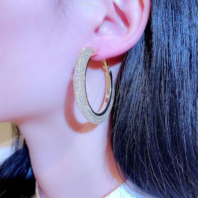 China Large Ethnic Circle Earrings For Women Exaggerated Trendy Needle Silver Large Rhinestone Circle Earrings for sale