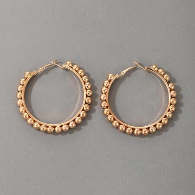 China Simple European and American vintage new style earrings cold metal beaded geometric round circle hoop earrings jewelry women for sale