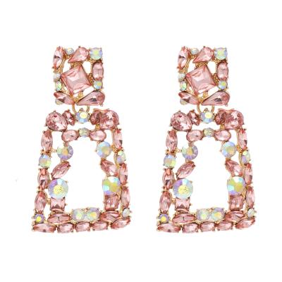 China New CLASSIC pink geometric personality series wild earrings drop diamond pink girl square earrings for sale