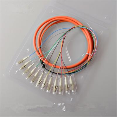 China 12 Cores LC PC Pigtail Fiber Optic Patch Cord 1.5M MM LSZH Waterproof for sale